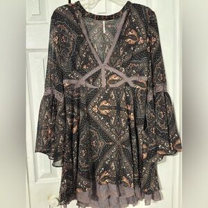 Free People Bohemian Paisley Bell Sleeve Top